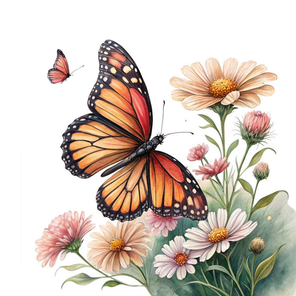 Lovely Butterfly Landing on Pink Flowers png
