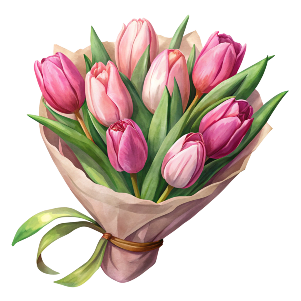 Hand-Wrapped Pink Tulips in Rustic Paper png