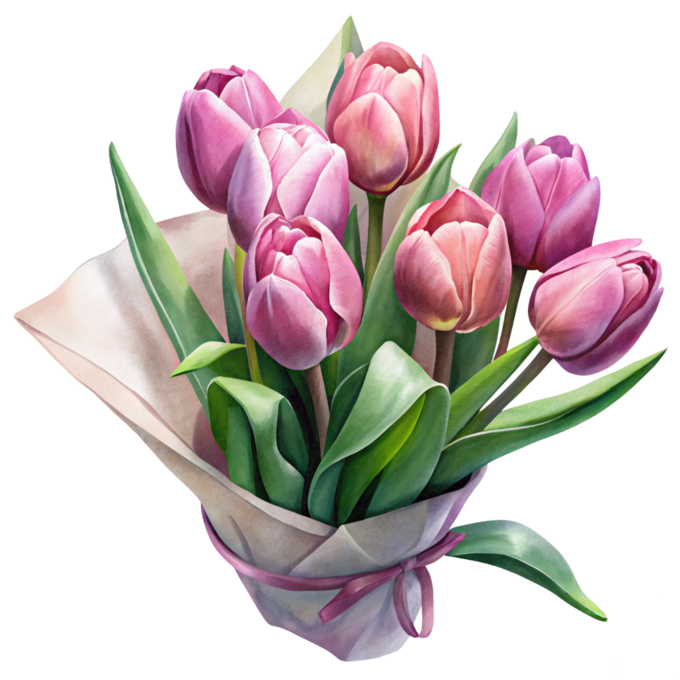 Pink Tulips in a Decorative Paper Wrap for Gifting png