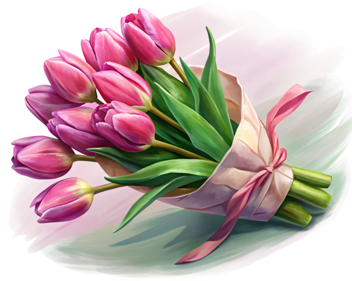 Artistic Pink Tulips with Decorative Wrapping Paper png