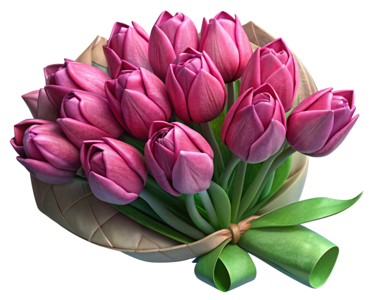 Elegant Pink Tulips in a Soft Paper Bouquet png