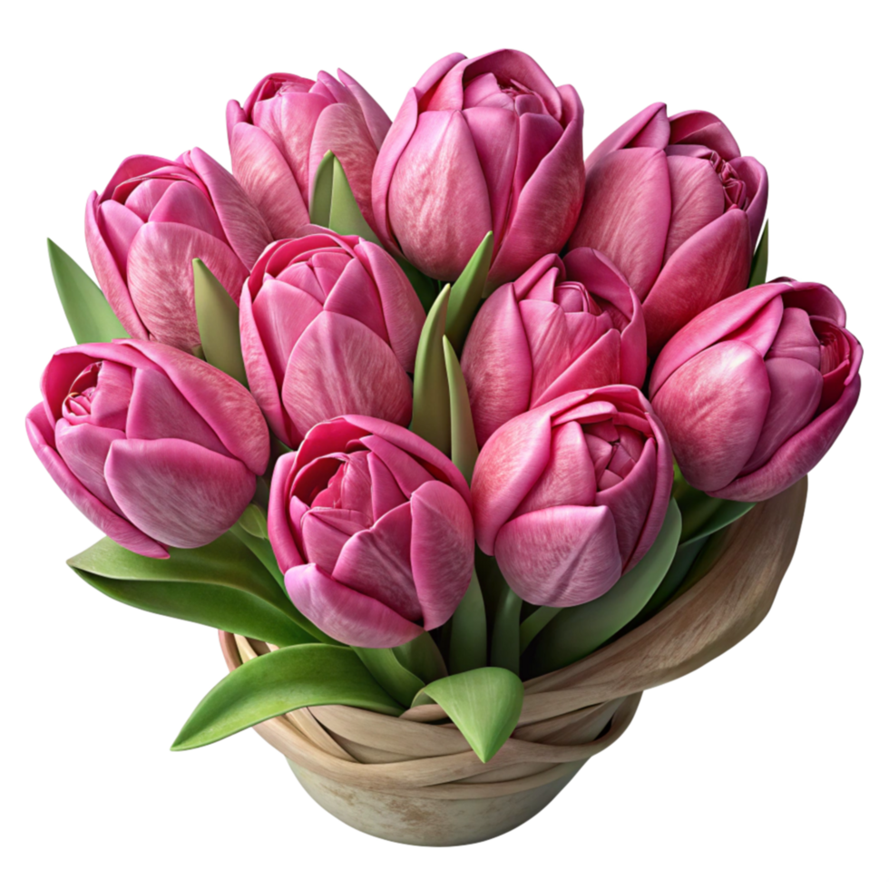 Tulips Bouquet in Rustic Kraft Paper Wrap png