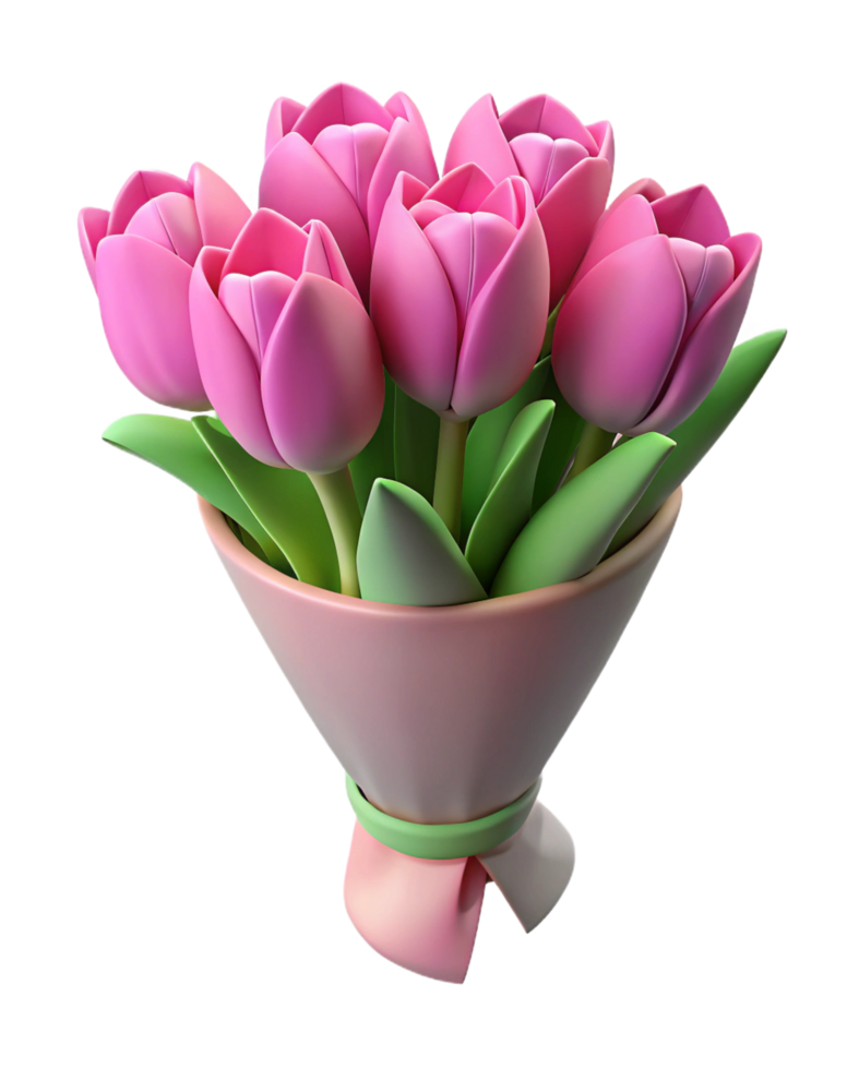 Pink Tulips in a Stylish Wrap with Bow Accent png