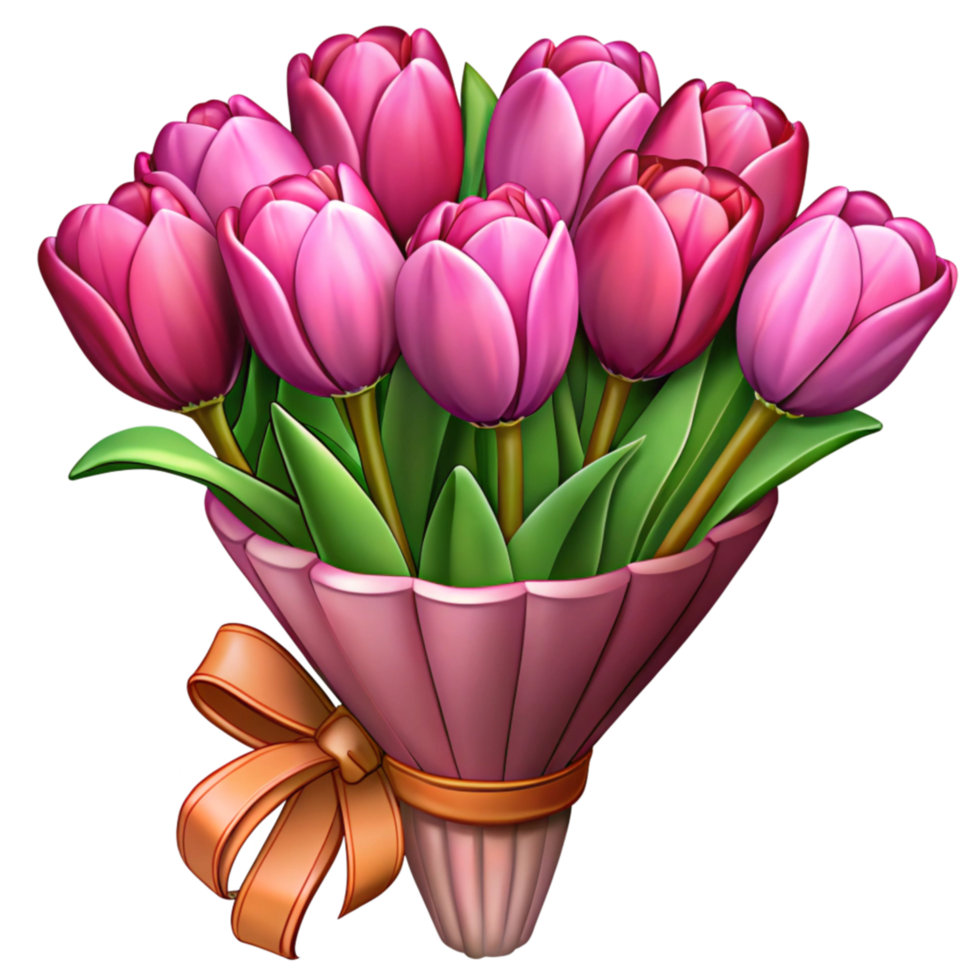 Pink Tulips in Decorative Wrap with a Bow png