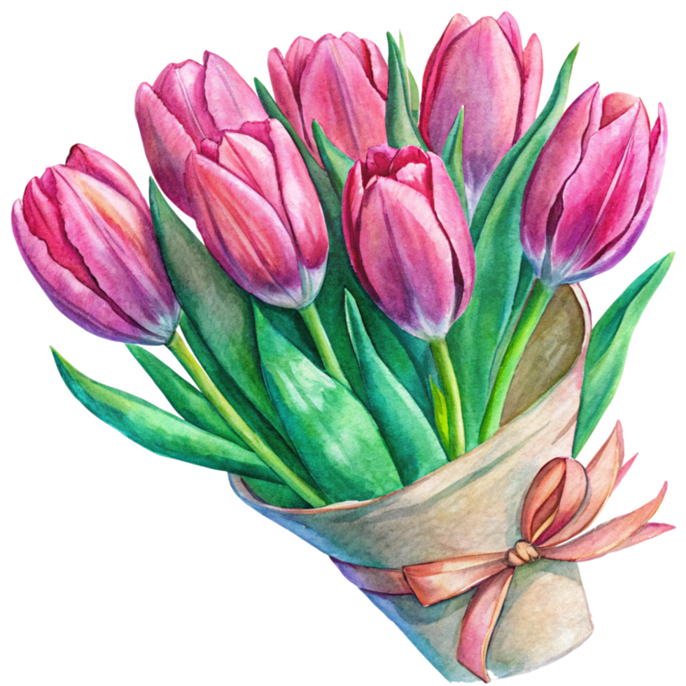Exquisite Pink Tulips with a Simple Paper Wrap png