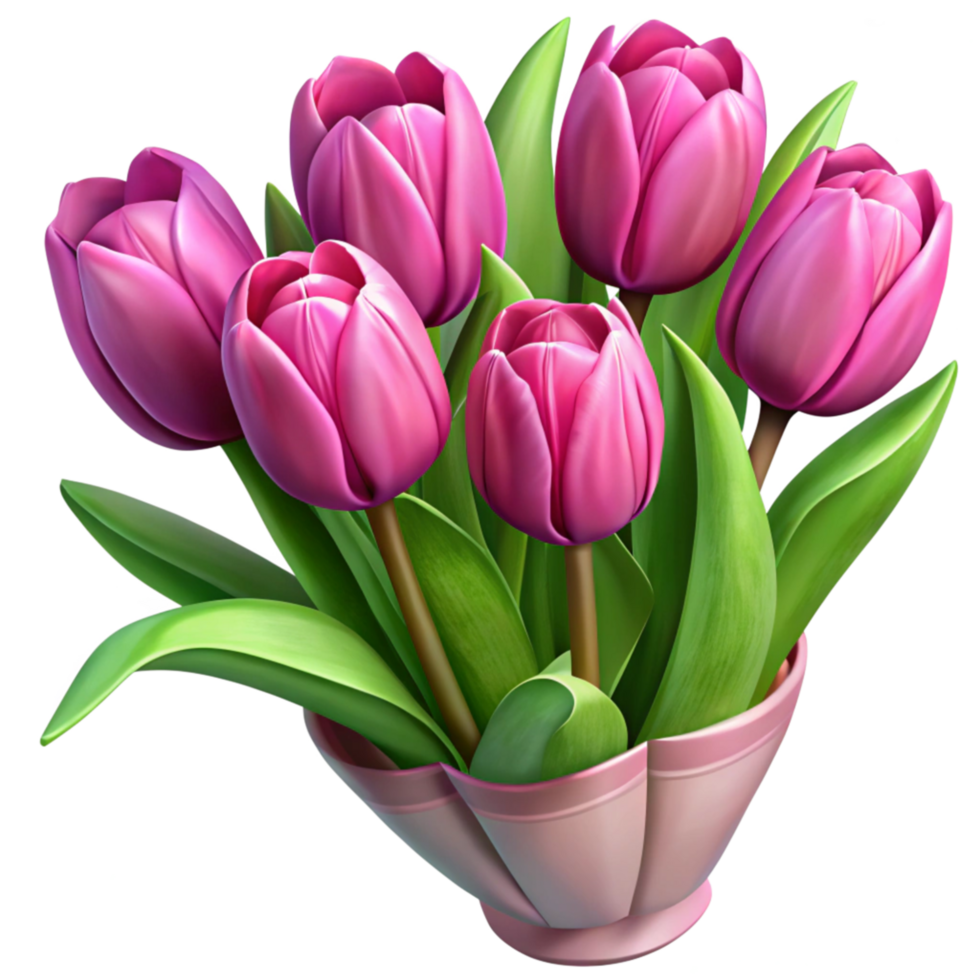 Spring Pink Tulips Bouquet with Kraft Paper Wrap png