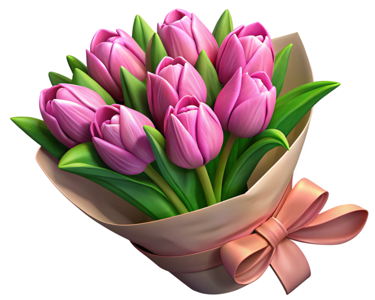 Wrapped Pink Tulips Bouquet on Rustic Table png