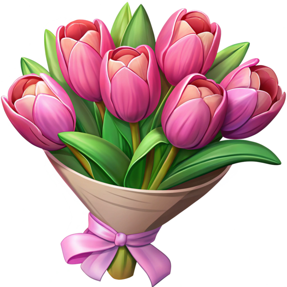Fresh Pink Tulips in a Beautiful Paper Wrap png