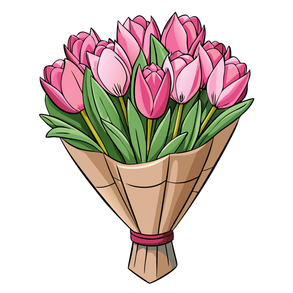 Fresh Pink Tulips Bouquet with Rustic Paper Wrap png