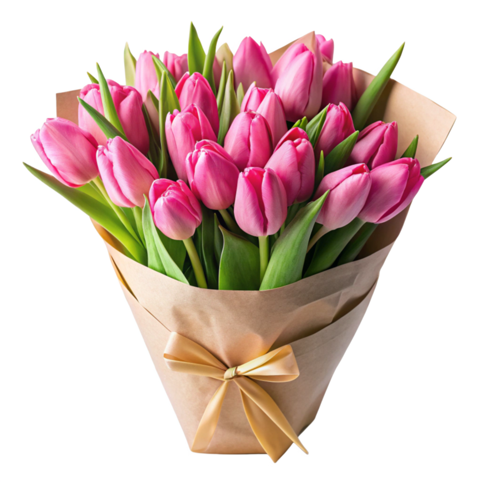 Freshly Picked Pink Tulips in a Paper Wrap png