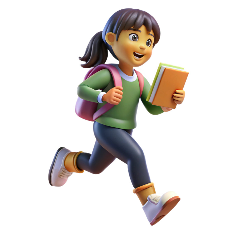 Active Youth Holding Book While Running with Backpack png