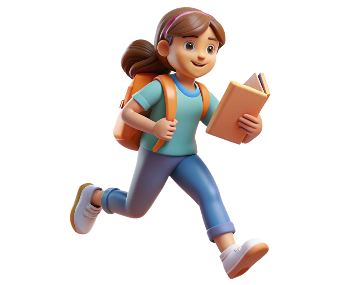 Smiling Student Girl Running with Book and Bag png