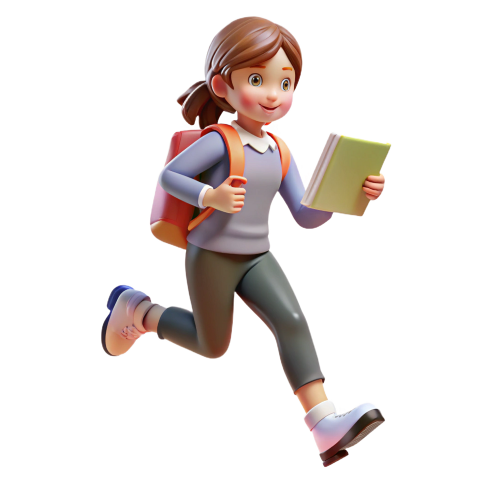 Young Student Running with Backpack and Book png