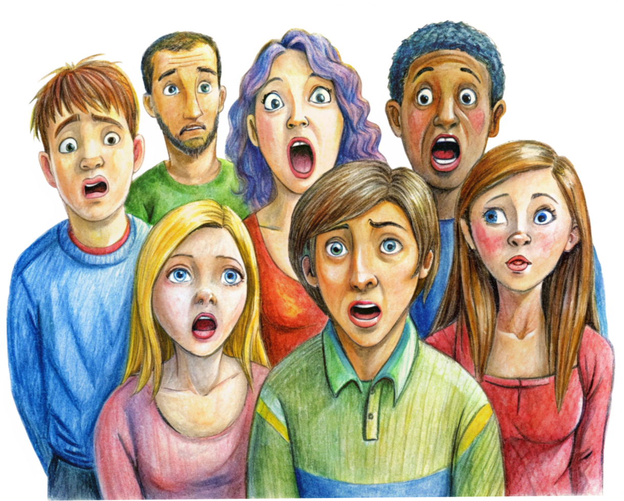 Friends Expressing Joyful Amazement in a Group png