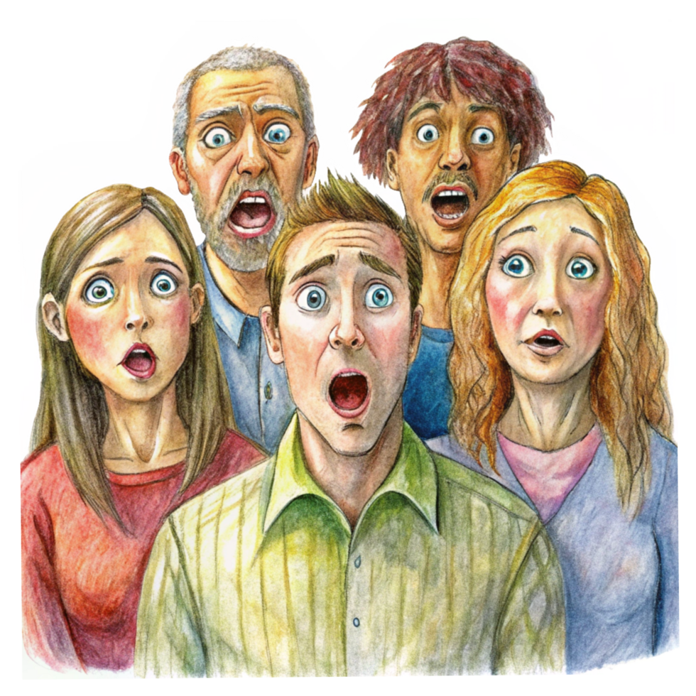 Group of Friends Looking at a Phone in Surprise png