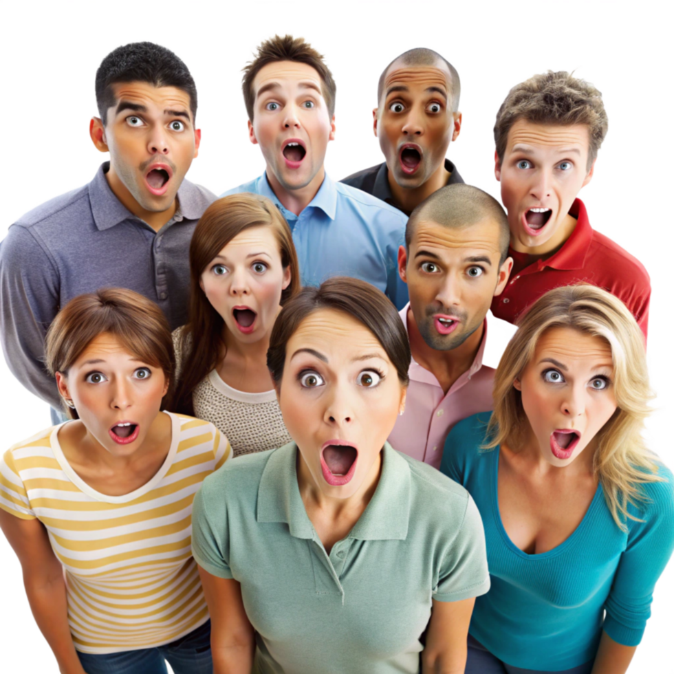 Diverse Group Reacting with Wide Eyes png