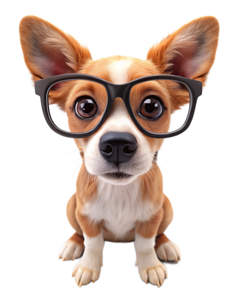 Cute Pup with Glasses on and Tail Wagging png