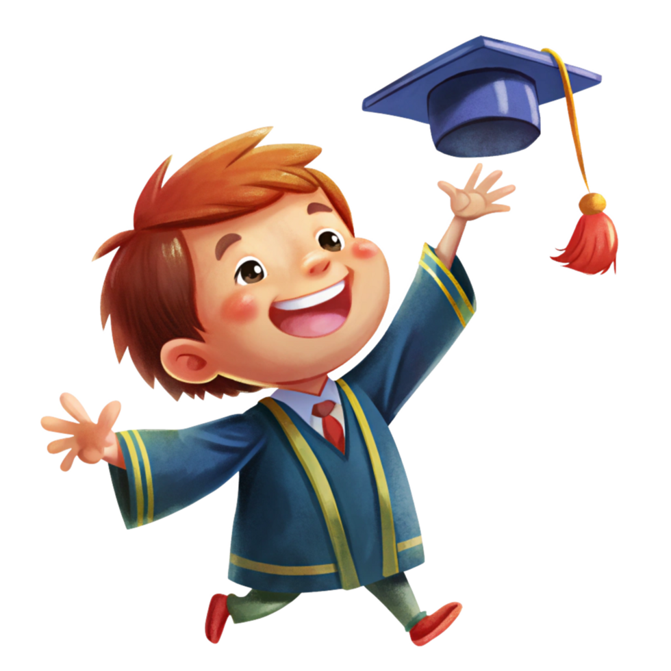 Boy Celebrating Graduation with Tossed Cap png