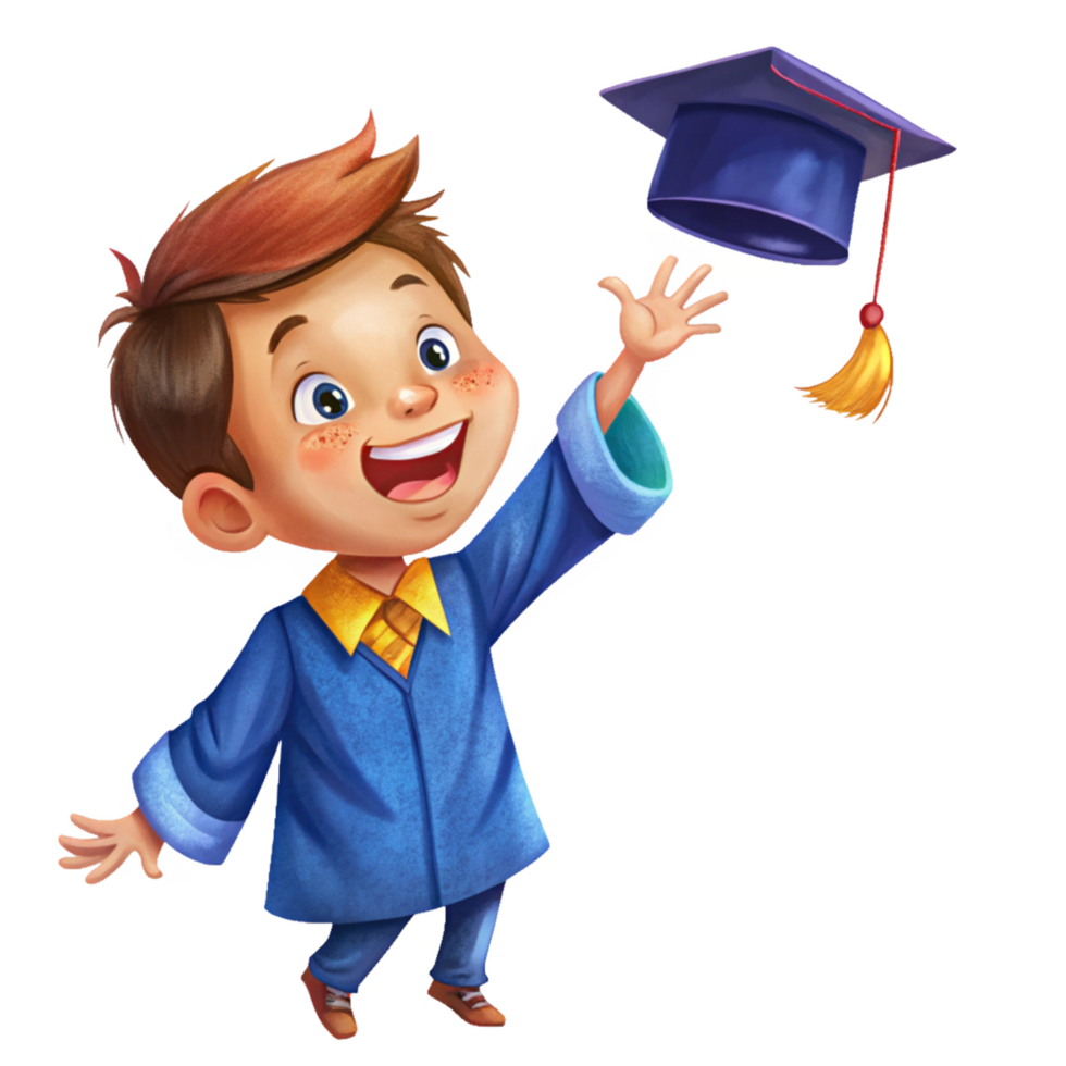 Boy Tossing Graduation Cap with Bright Smile png