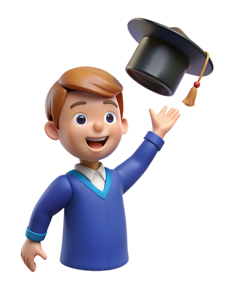 Graduation Day Fun with Boy Tossing Cap png