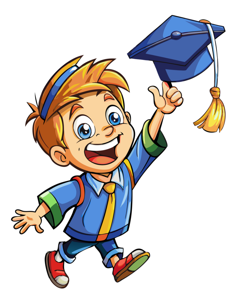 Boy Tossing Graduation Cap with a Big Smile png