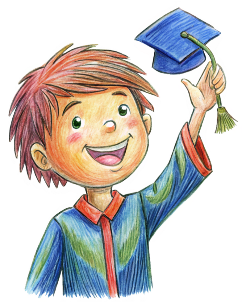 Happy Graduate Boy Tossing Cap Against Blue Sky png