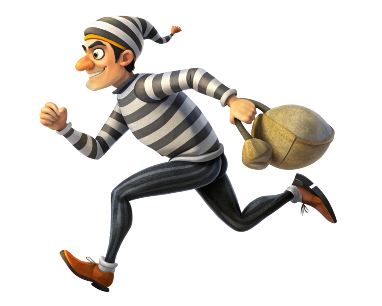 Burglar Sprinting Away with Sack of Valuables png