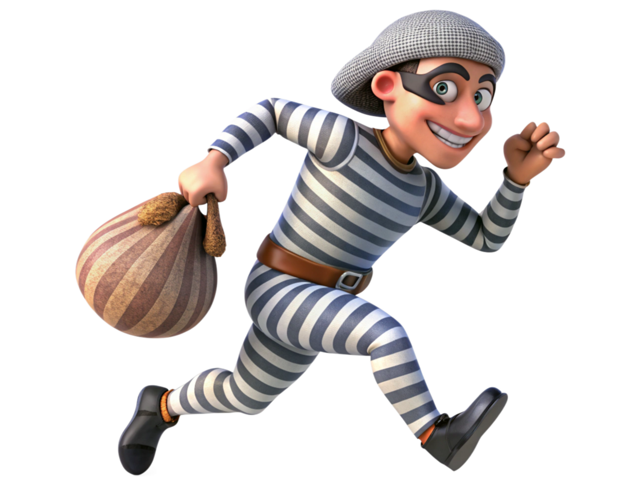 Masked Thief Running Away with Sack of Valuables png