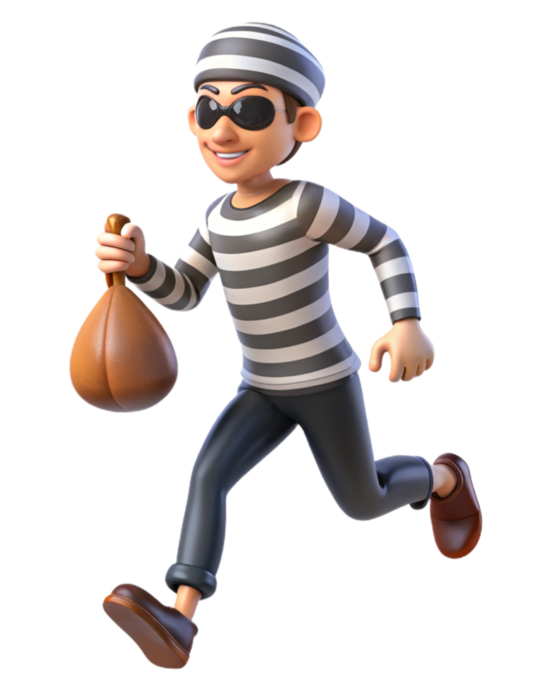 Masked Thief Sprinting with Sack Over Shoulder png