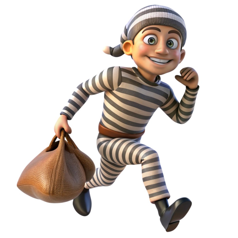 Masked Robber Holding Sack of Loot While Running png