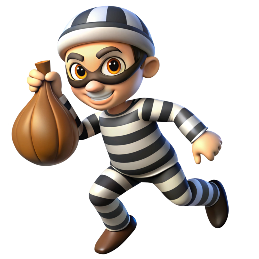 Robber Sprinting with Sack of Money in Hand png