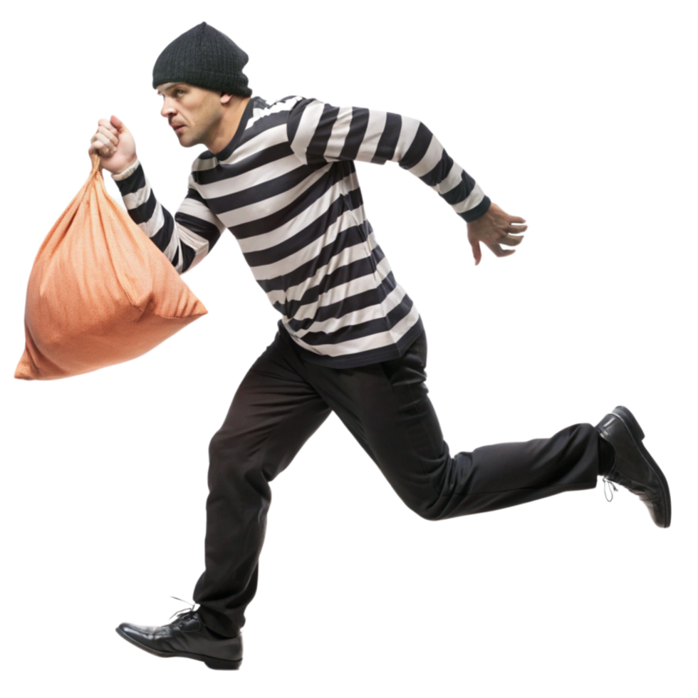 Thief in Action Carrying Sack of Money png
