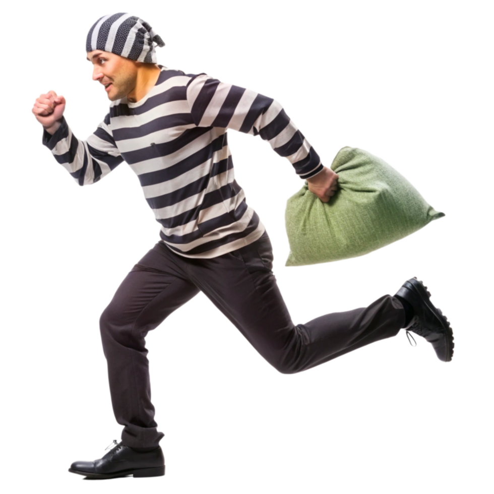 Burglar with Sack Over Shoulder Escaping png