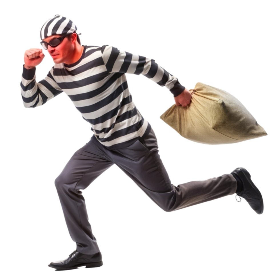 Cartoon Robber Fleeing Scene with Sack png