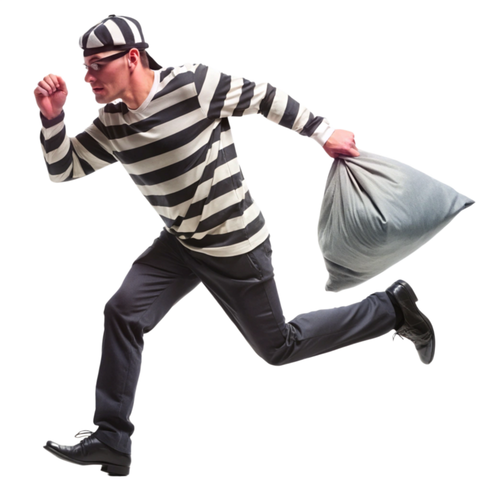 Masked Burglar Sprinting with Sack Over Shoulder png