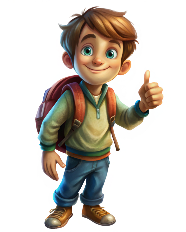 Smiling Boy with Backpack Thumbs Up Gesture png