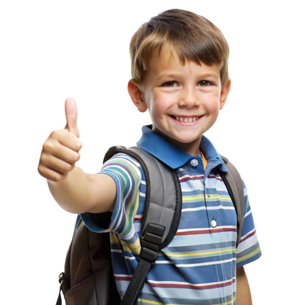 Kid with Backpack Showing Thumbs Up Gesture png