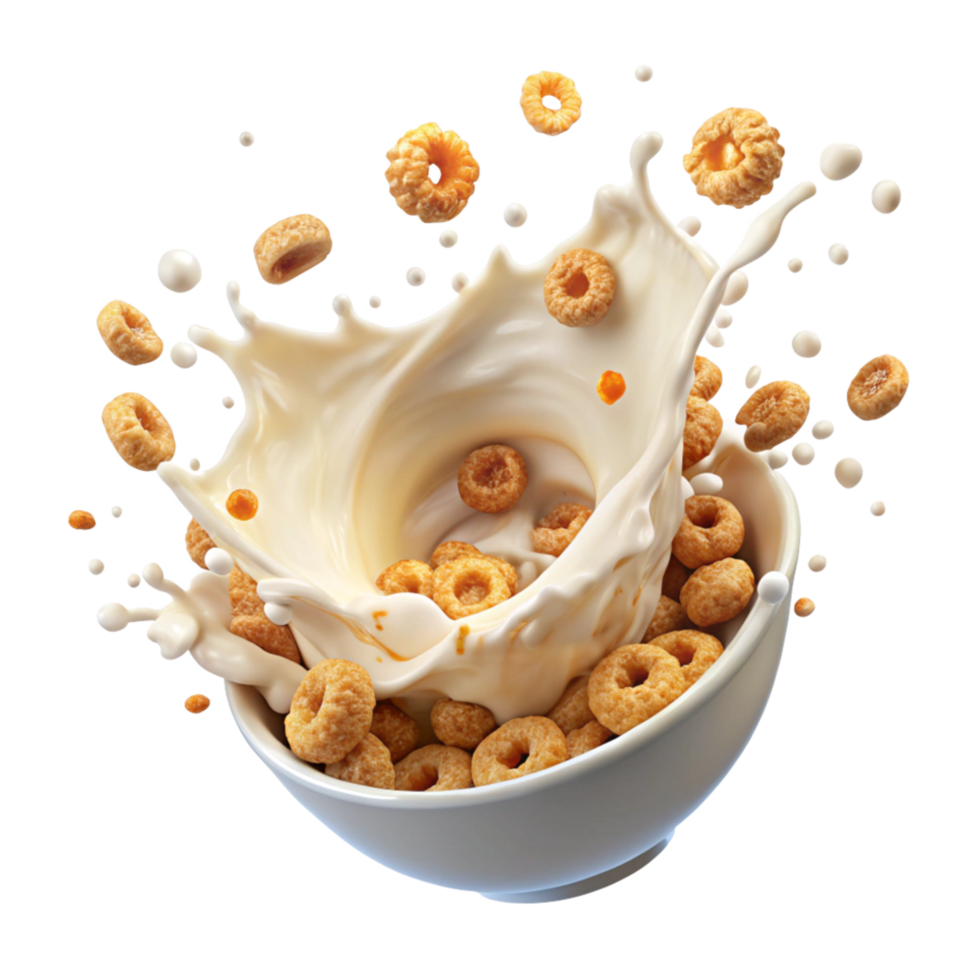 Bowl of Morning Cereal with Milk Splash png