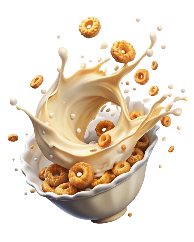 Energizing Cereal with Milk Splash Effect png