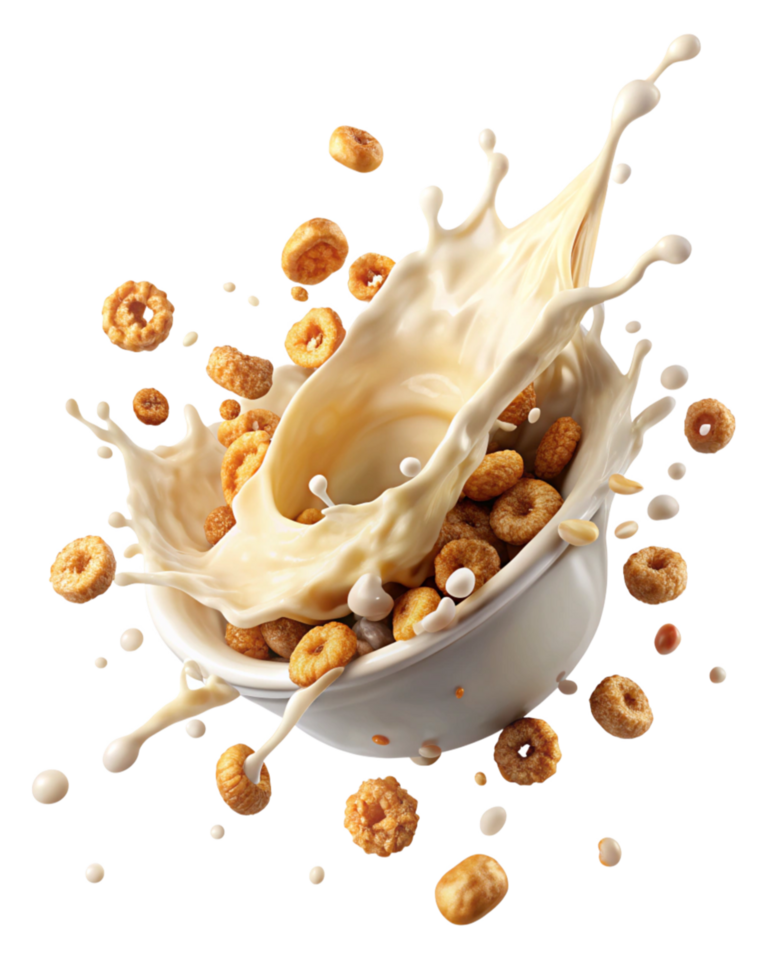 Floating Milk and Cereal Splash Design png