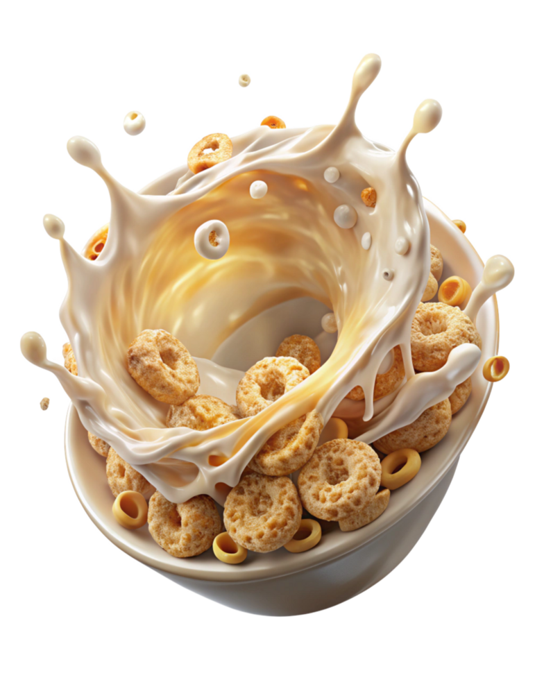 Cheerful Morning Cereal with Milk Splash png