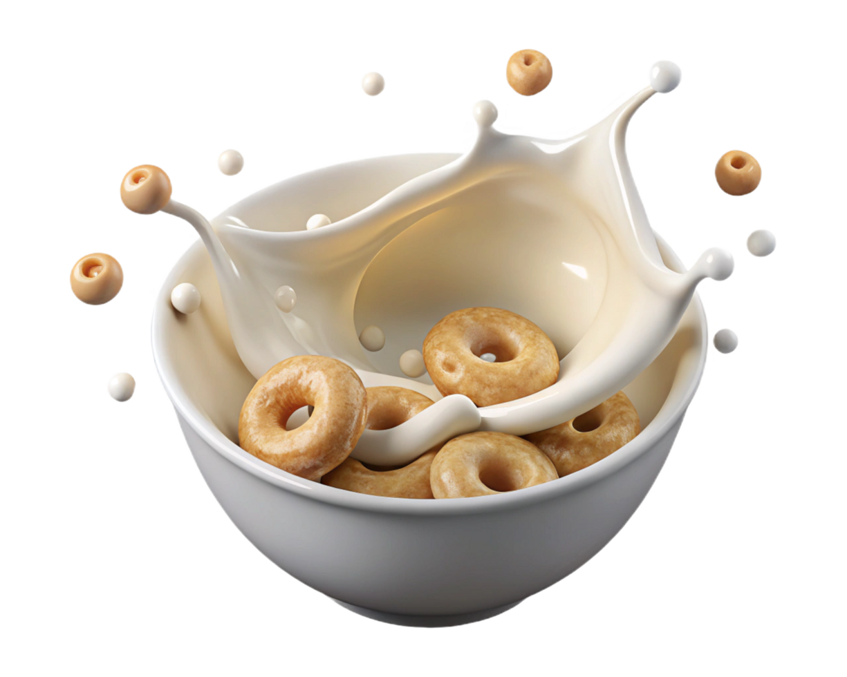 Healthy Breakfast Cereal with Splashing Milk png