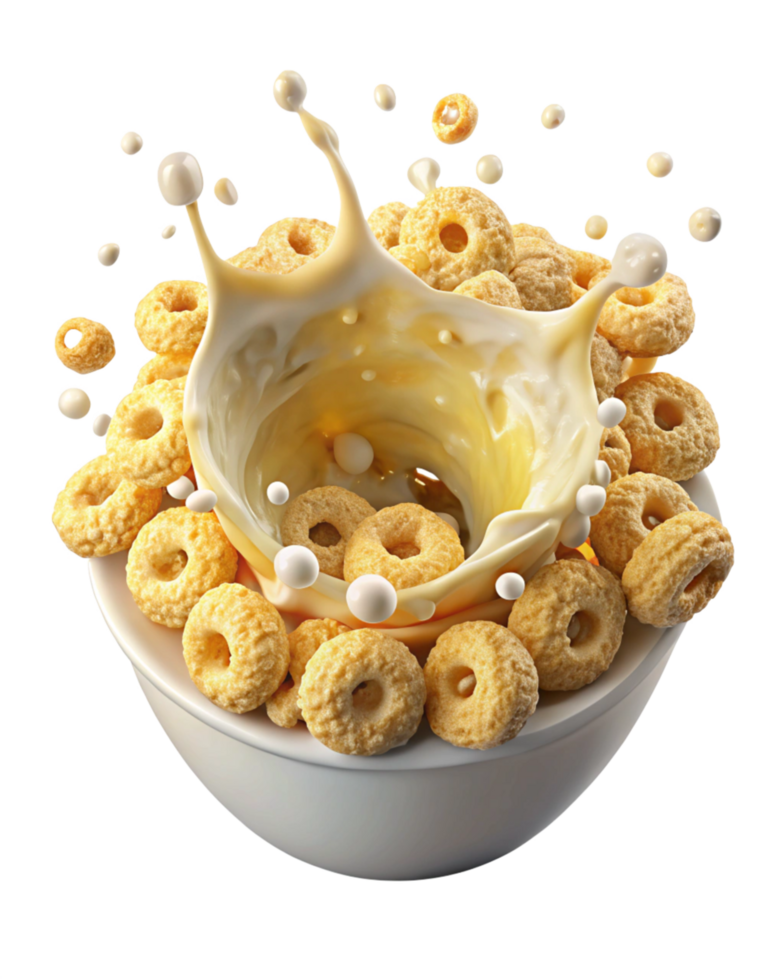 Artistic Milk Splash with Cereal Highlights png