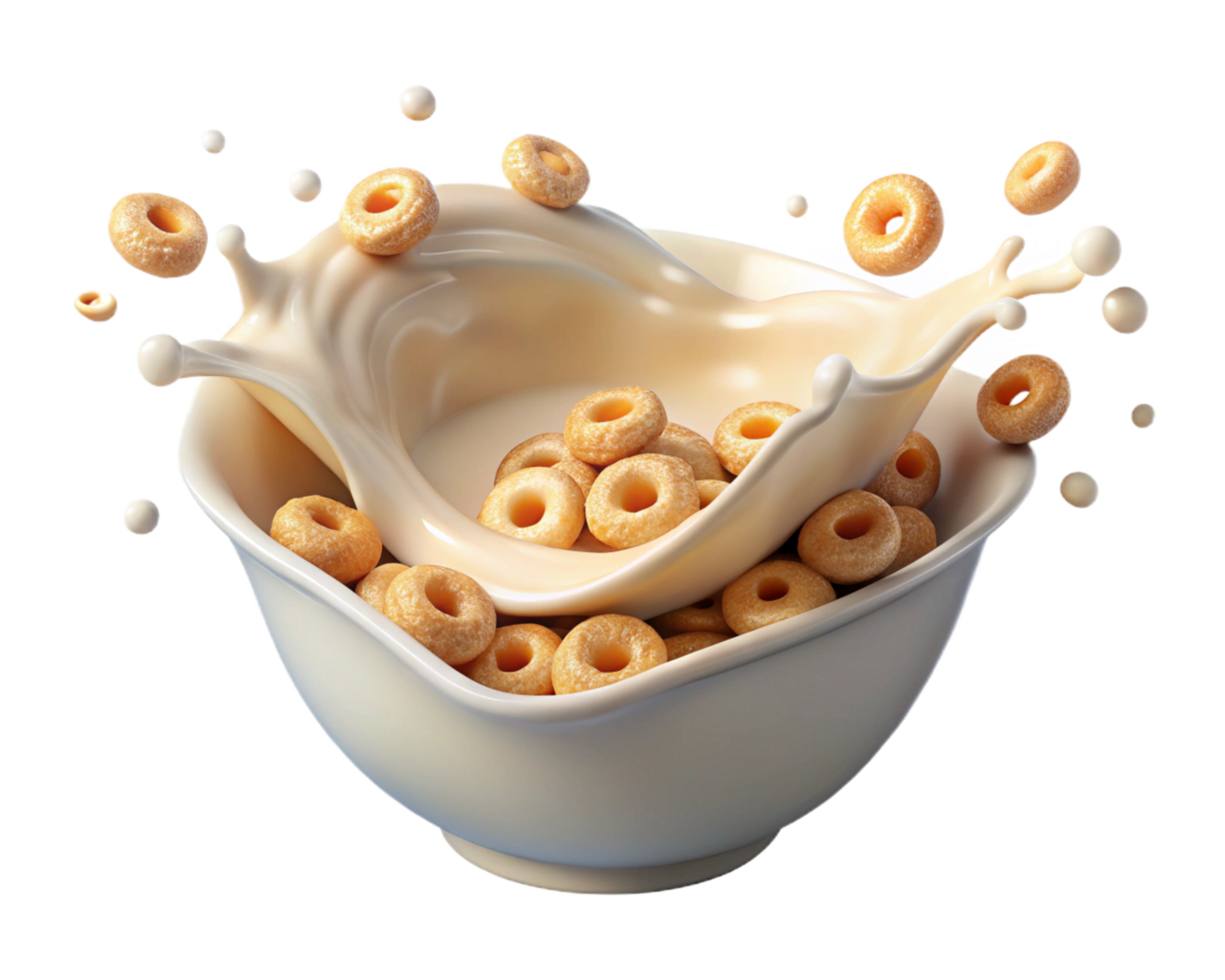 Crunchy Cereal Bowl with Milk Splashes png