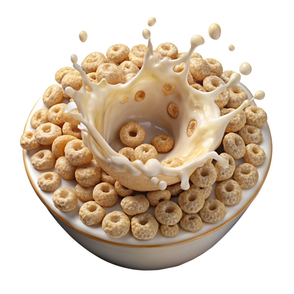 Milk Splashing Over Vibrant Cereal Bowl png