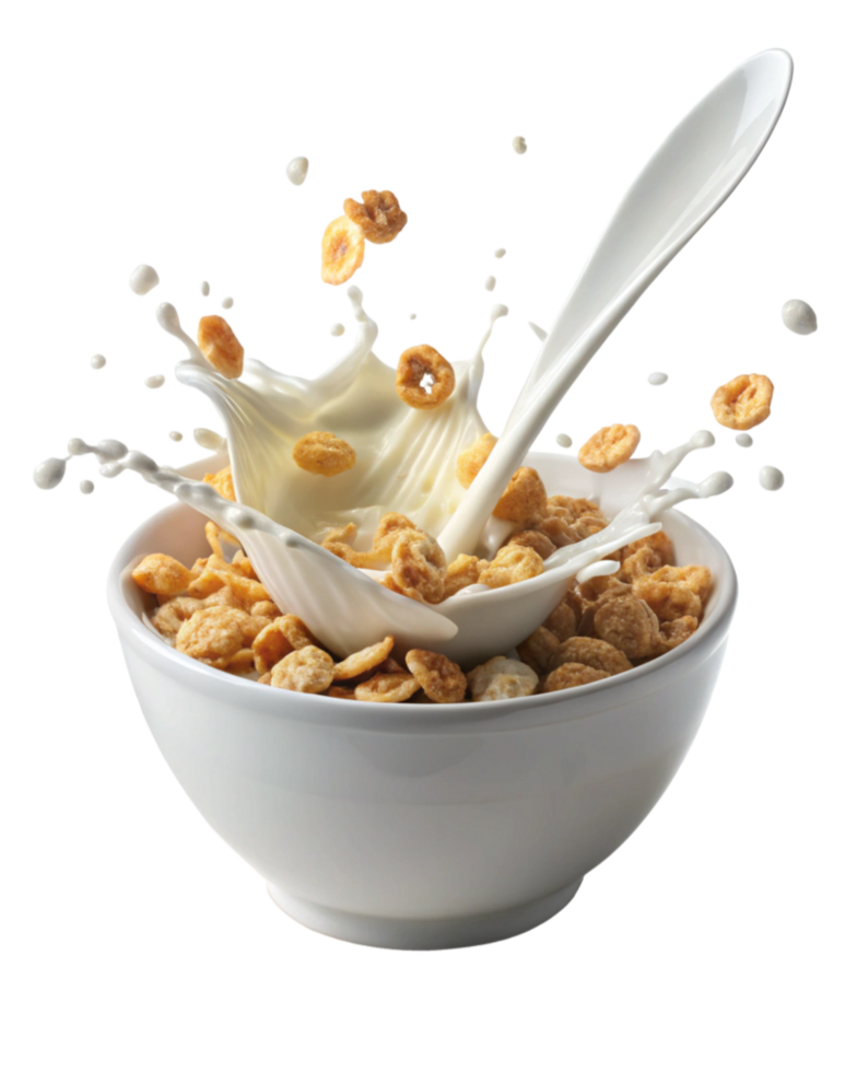 Vibrant Cereal and Splashing Milk png