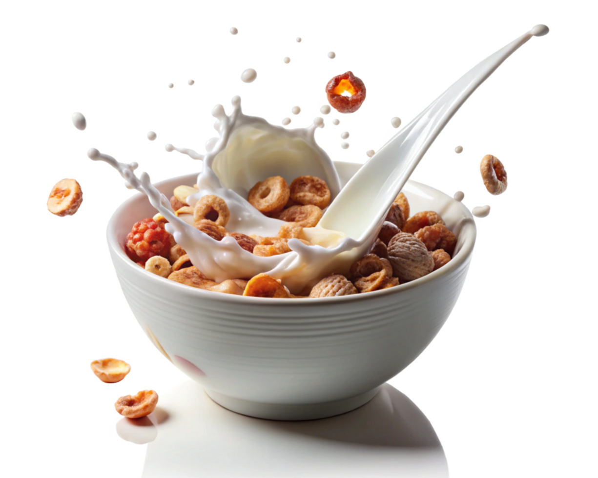 Fresh Morning Cereal with Milk Splash png