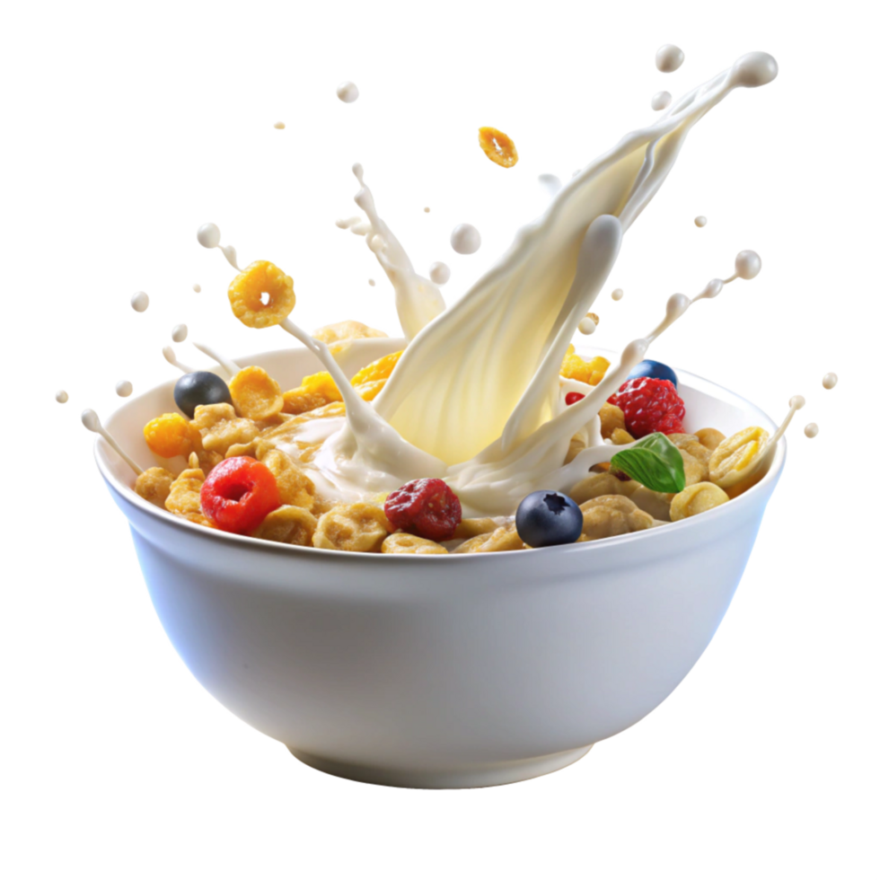 Cereal and Milk Splash in Action png
