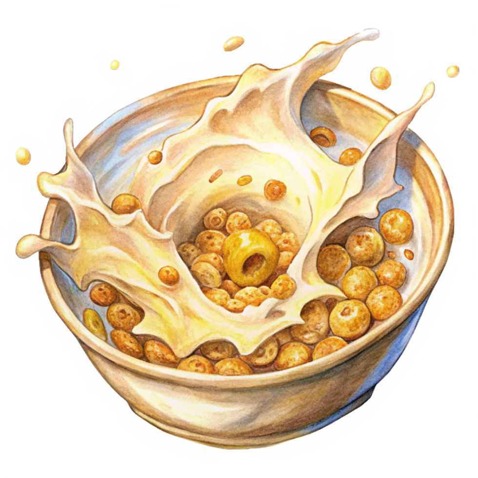 Breakfast Delight Cereal with Milk Splash png