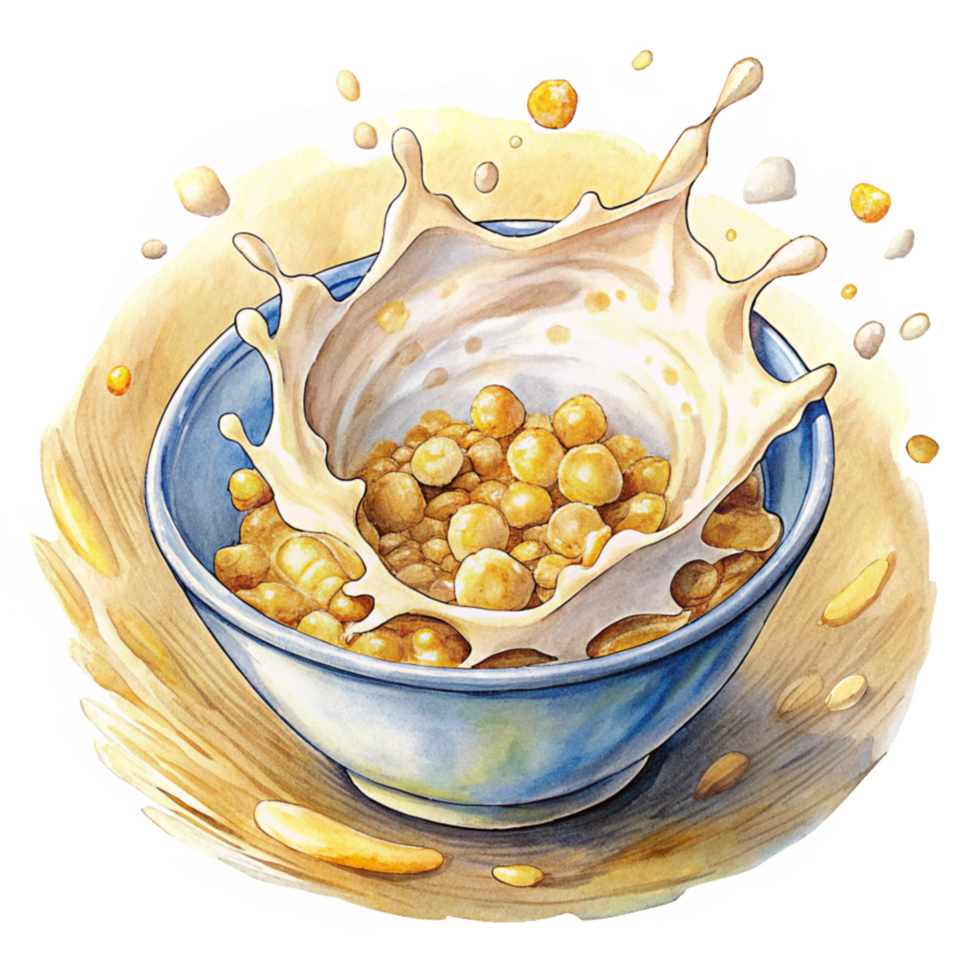 Cereal with Splashing Milk Isolated on White png